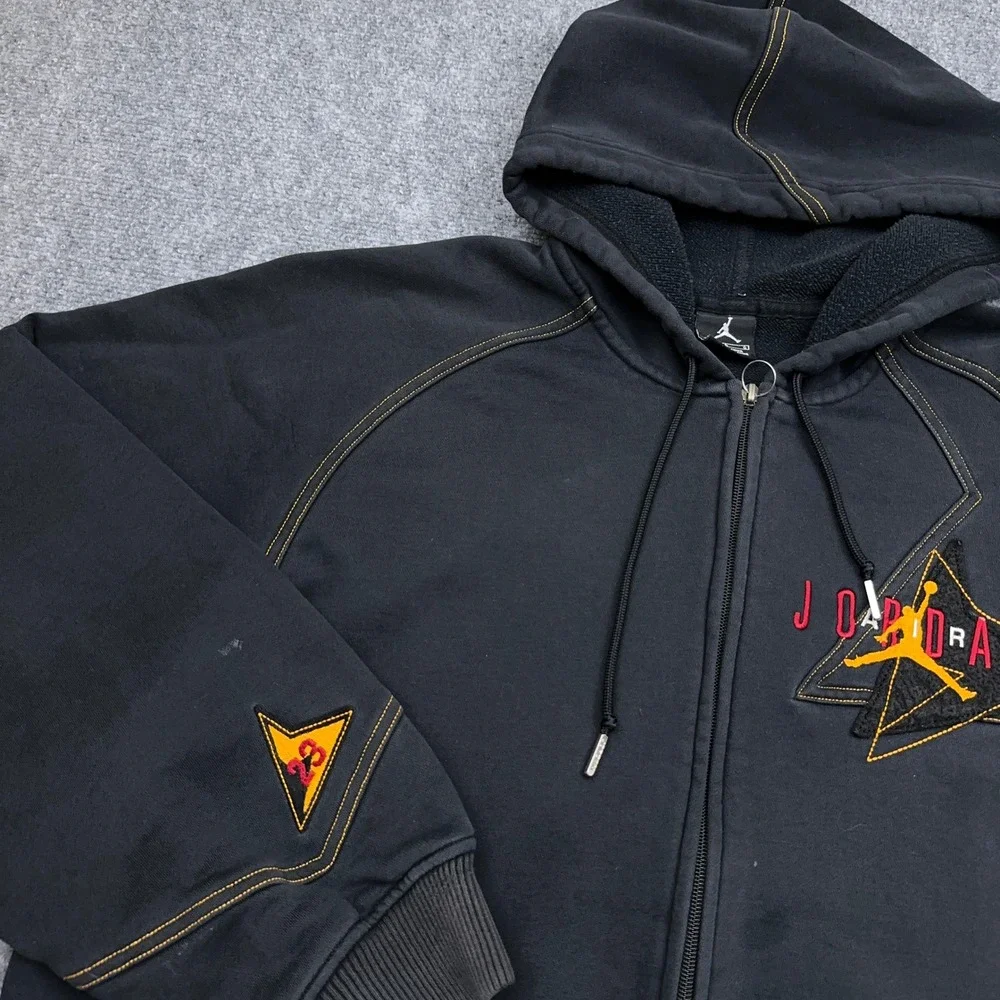 Vintage Nike Jordan Citrus 7 Hoodie Mens L Black Full Zip Embroidered Distressed